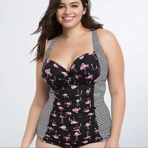 Torrid Tankini Top Swim Swimsuit Flamingo Print Underwire Cup l Plus Size 1 1X
